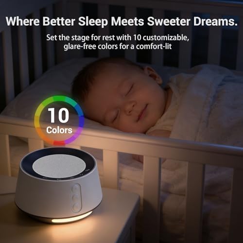 Image of White Noise Machine with Night Light - 20 Soothing Sounds, 10 Color Lights, 5 Timer Settings & Memory Function, Portable Sleep Sound Machine for Baby Nursery, Kids & Adults, Zebra Wood