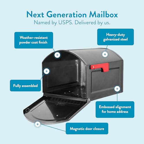 Image of Architectural Mailboxes 950020P-10 Centennial Post Mount Mailbox, Extra Large, Pewter | Galvanized steel build for outside with rust-resistant powder-coat finish and a magnetic door closure. USPS approved.