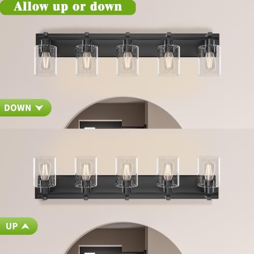 Image of 5-Light Bathroom Light Fixtures, Bubble Black Modern Vanity Lights with Clear Glass Shade, Wall Sconce Lighting for Mirror Kitchen Living Room Hallway Cabinet Porch
