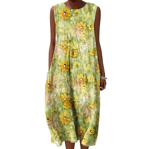 Sommerkleid Locker Figurschmeichler Leinenkleider Damen Sommer Baumwolle Luftige Sommerkleider Musselin Kleid Leinenkleid Ärmellos Midi Strandkleid...
