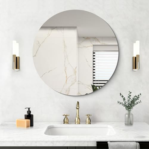 NIMURY Wandspiegel 60x60 cm rahmenloser Badezimmerspiegel mit rundem Design rahmenloser Spiegel für Badezimmer Schlafzimmer und Wohnzimmer horizontal und vertikal montierbar