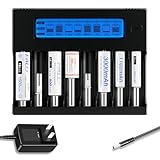 Palogreen 18650 Battery Charger, 8-Bay Smart Charger with Automatic LCD Display, Fast Charge Rechargeable 3.7V Li-ion 18650 21700 26650 13650 16340 18350 18700 RCR123 with 12V 5A Power Adapter
