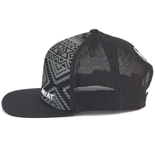 ARIAT Men’s Aztec Print Flat Bill Cap with Mesh Snapback, Black and Grey - Image 6