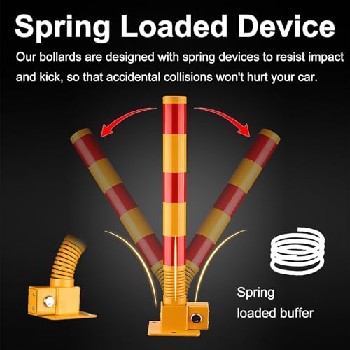 Bolardo de Seguridad Plegable de Alta Visibilidad con Resorte y Cerradura | Delimitador de tráfico Duradero para Control de estacionamiento, Barrera de Acceso y gestión eficaz de multitudes