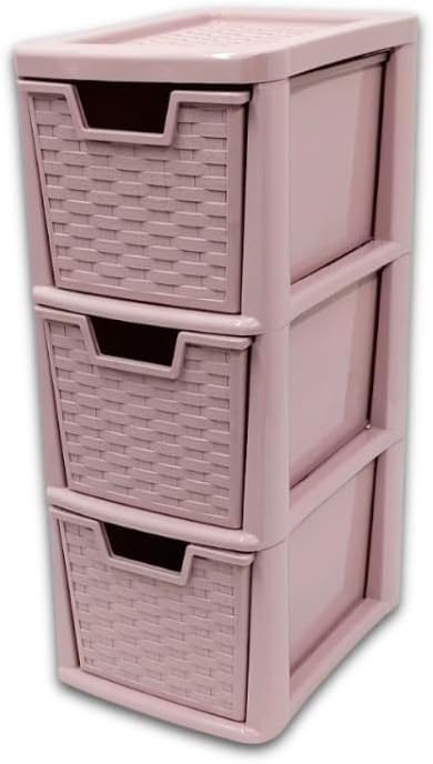 Khanary A5 Plastic Storage Drawer 3,4 Tier Medium Cabinet- Stackable Tower Slim Drawer Multi-tier Home, Kitchen,Bathroom,Desk,Office,School,Garage -62(H) x 25D x 19W cm (Pink, 3 Drawer)