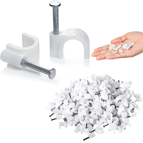 Round Cable Clips 100 Pack 5mm White Wire Cable Clips Management with Steel Nail for TV Computer Telephone (5mm)
