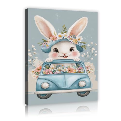 Affiche murale lapin blanc pour salle de jeux enfant fleur de chapeau