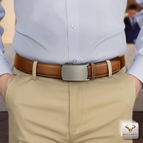 Image of BULLIANT Men Ratchet Leather Belt True-to-size 1 3 /8 inch-Gift Boxed | Smooth Sliding for Micro Fit | Holeless for Dress or Casual
