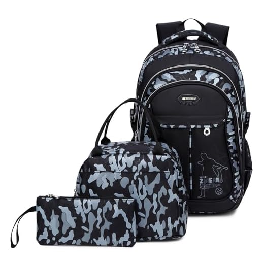 Goldwheat School Backpack for Boys Cool Camouflage Bookbags with Lunch Box Pencil Case 3pcs for Middle School