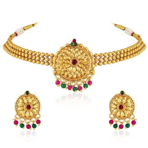 Image of Peora Gold Plated Bridal Jewellery Set with Kamarband Gift for Women Indian Traditional Ethnic Wedding