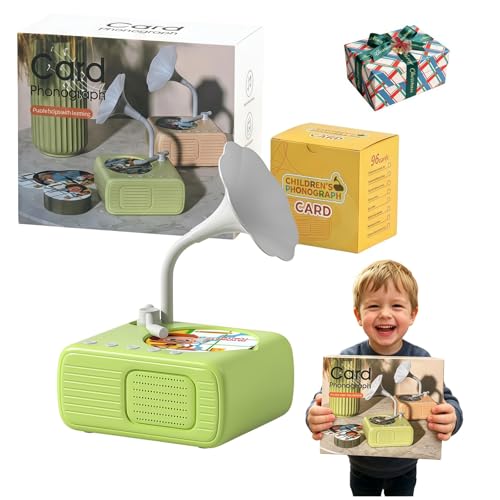 Laughlctic Kids Phonograph with 96 Cards + 8 Recordable Cards, Toddler Card Phonograph, Screen-Free Audio Story Machine, Personalized Gift for Boys Girls Ages 3+(Green)