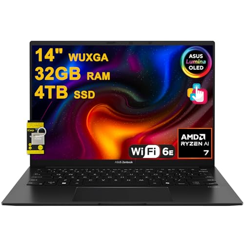 ASUS Zenbook 14 ノートパソコン 14インチ WUXGA Lumina OLED Touch (100% DCI-P3、500nits HDR) AMD 8コア Ryzen AI 7 350 (最大50トップ) 32GB RAM 4TB SS