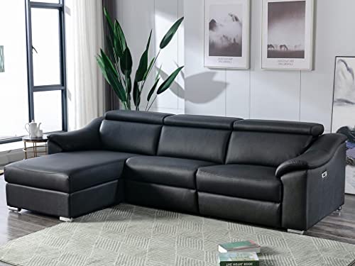 Vente-unique - Canapé d'angle Relax électrique en Cuir supérieur Noir PEDRERA - Angle Gauche