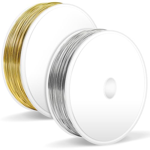 Caianwin 160m/2 Rolls Jewellery Wire 0.3mm Thin Craft Wire Silver and Gold Metal Wires for Jewellery Making Beading Wires, Soft Florist Wire,DIY Crafting Work, Bouquets