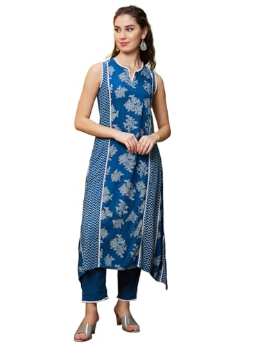 Image of Globus Women Kurta Set (3640913001 Blue S)