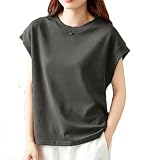 [Big laugh] ｔシャツ 半袖 ノースリーブ ラウンド U ネック トップス カットソー 無地 ブラウス レディース (ブラック, 3XL)