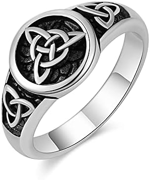 HZMAN Triquetra Trinity Knot Stainless Steel Irish Celtic Knot Ring Size（Silver，7）