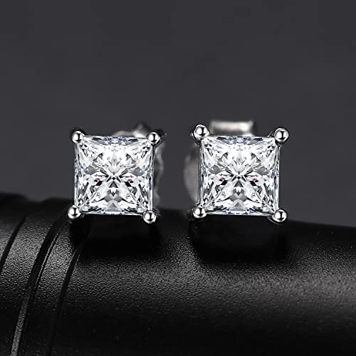 JewelryPalace Princess Cut 0.8ct Moissanite Solitaire Stud Earrings for Women, Square Shape 925 Sterling Silver 14k Gold Plated Earrings for Her, Simulated Diamond Earrings VVS D-F3
