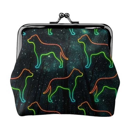 Pu Leather Buckle Coin Purse Neon Dog Silhouettes Girls Kiss-Lock Change Purse Wallets