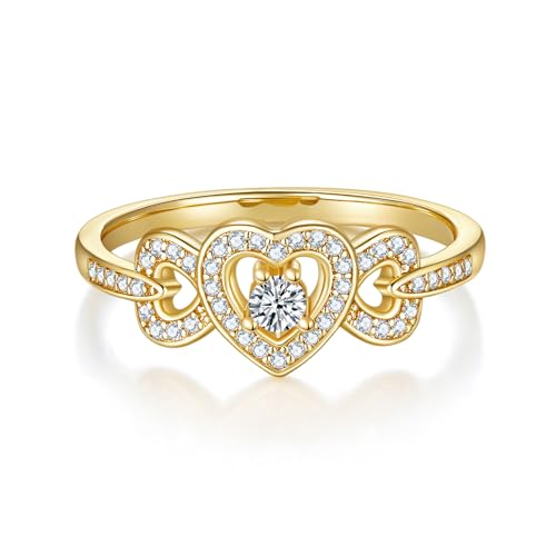 MINDDHA 14K Gold/White Gold Plated Infinity Rings Women, Heart Infinity Promise Ring, Stackable CZ Simulated Diamond Eternity Bands, Dainty Open, Minimalist Knuckle, Non Tarnish Comfort Fit – 2mm Band Size 4-122