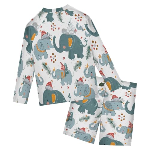Elephant Spruce Branch Boys Swimsuit Rash Guard Toddler Kids Long Sleeve Swim Shirt and Trunks Swimwear Set 3-10Y2