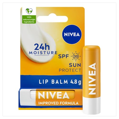 NIVEA SUN Protect Caring Lip Balm SPF50 (4.8g) Factor 50 Balm with Shea Butter Protection Against UVA/UVB Rays with 24H Moisture Lip Care No White Cast