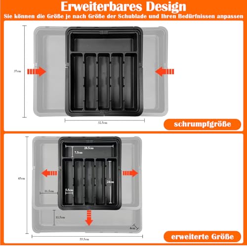 Range-couverts pour tiroirs extensible noir avec porte-couteaux - 3