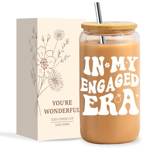 NOOMII Engagement Gifts - Engage Gift for Couples, Engagement Presents, Wedding Gifts for Couple,in My Engaged Era Coffee Glass,Bride to be Cup,Bachelorette Presents for Bride
