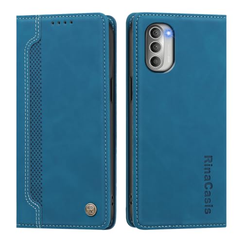 rongki Leather Case for Motorola Moto G51 5G, Slim Fit Leather Folio Wallet Case with Magnetic Lock Card Holder Adjustable Kickstand Cover for Motorola Moto G51 5G, Light Blue