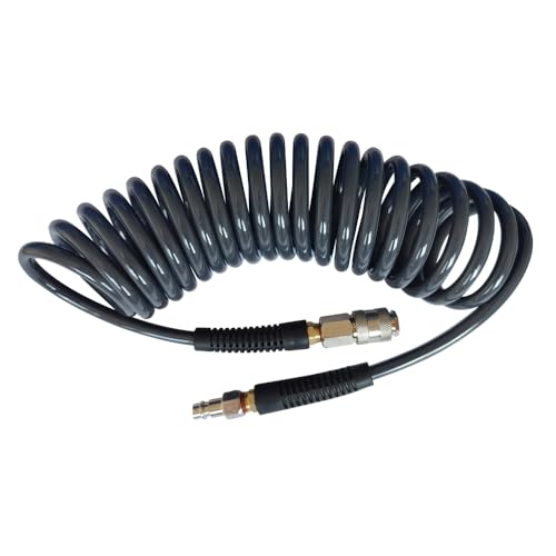Manguera de compresor de aire de poliuretano (PU) gris con acoplador rápido europeo de 1/4 pulgadas y accesorios de enchufe, 5 m de longitud
