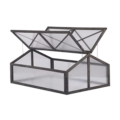 Frühbeete aus Holz, Gewächshaus, Frühbeetkasten Pflanzenbeet für Garten, Balkon, Aufzuchtschrank, 2 Dachfenster PC-Platte, Tannenholz, 120x80x50cm Cover