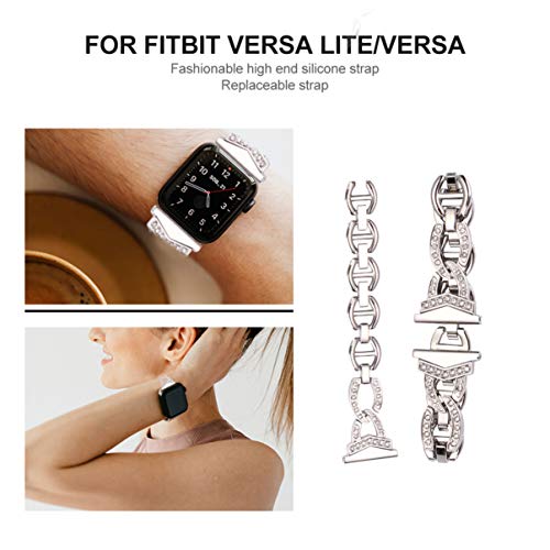 Pulseira UKCOCO compatível com Fitbit pulseira de relógio de diamante de aço inoxidável de liberação