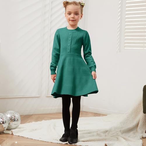 Jxstar Girls Knitted Sweater Dresses Kids Ruffle Flare Winter Dress2