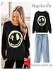 WIEIYM Women Sweatshirt Smile Face Crewneck Pullover Long Sleeve T Shirt Graphic Print Basic Tops Causal Jumpers S-XXL Black #1