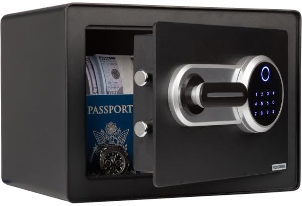Stalwart - Caja de seguridad biométrica con escáner de huellas dactilares y llave digital para un acceso rápido, caja fuerte para dinero en efectivo