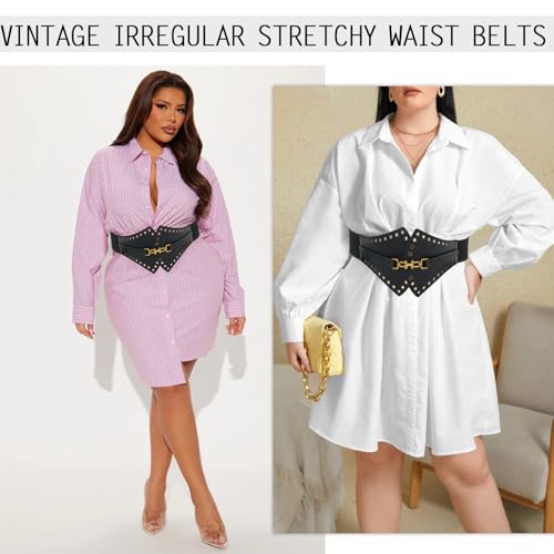 Women Wide Elastic Belt Vintage Irregular Stretchy Waist Belts for Dresses3