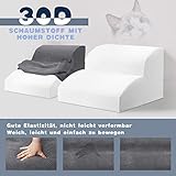 Thihome Hundetreppe für Kleine Hunde, rutschfeste Katzentreppe mit Abnehmbarer Bezug, 2 Stufen Hunderampe, Wasserdicht Haustiertreppe für Bett & Sofa, Grau