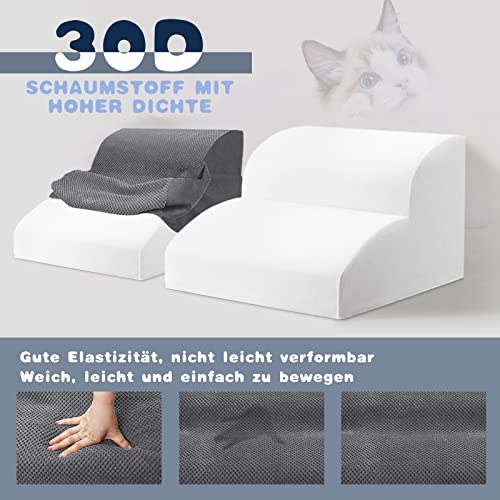 Thihome Hundetreppe für Kleine Hunde, rutschfeste Katzentreppe mit Abnehmbarer Bezug, 2 Stufen Hunderampe, Wasserdicht Haustiertreppe für Bett & Sofa, Grau