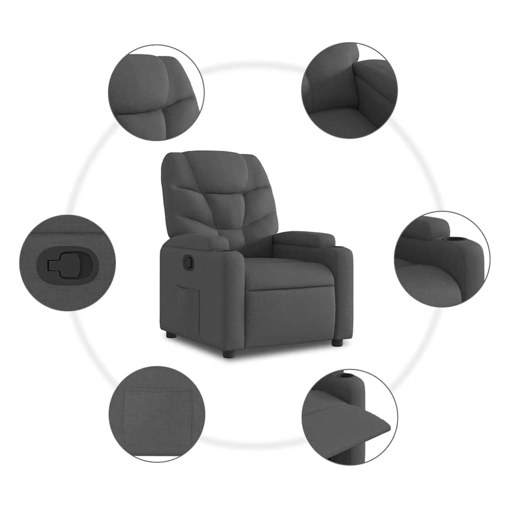 Relaxsessel Dunkelgrau mit Elektrischer Aufstehhilfe, 74x89x100 cm, Stoffbezug, Robust & Bequem für Wohnzimmer, Schlafzimmer und Seniorengerechtes Ambiente