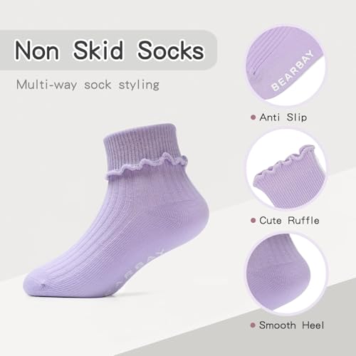 Image of Baby Toddler Ruffle Socks for Girls Cute Crew Grip Frilly Socks
