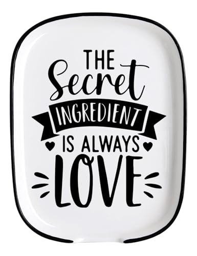 Ceramic Material Spoon Rest The Secret Ingredient is Always Love, Functional Kitchenware Spoon Rest for Kitchen Countertop or Stove Top Gift for Cooking Enthusiasts