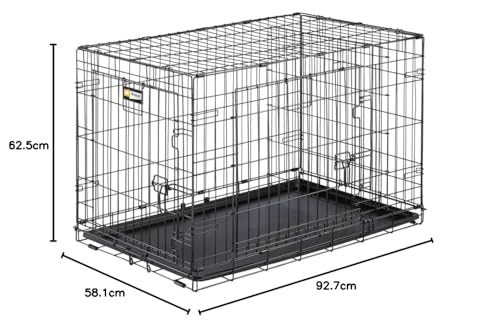 Ferplast Zusammenklappbares Hundekäfig DOG-INN 90. Faltbox für Hundewelpen, Metallgitter-Transportbox, inklusive Trennwand, zwei Türen mit Sicherheitsverschluss, 92,7 x 58,1 x h 62,5 cm Schwarz