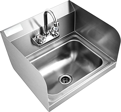 Petsite Stainless Steel Sink For Washing With Faucet & Splash Guard, Commercial Wall Mount Sink For Home Kitchen 17 X 15 Inch #TOP1