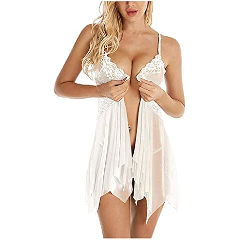 VECDY Womens Sexy Lingerie Ladies Lingerie Sleepwear Lace Babydoll Set Open Front Underwear Sling Nightwear Set Strap Mini Dress(S,White) Cover