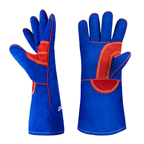 OriStout Welding Gloves, 1472℉ Heat Resistant, 16' Fireproof Leather Welder's Gloves for Forge/Mig/Stick Welding/Grill/BBQ/Fire/Tig, 16 inches Long Sleeve Large Mitts