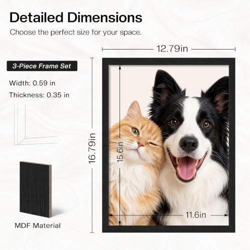 Image of Picrit 12x16 Picture Frame 3 Pack, Wall Mount Display, Black Wood Grain