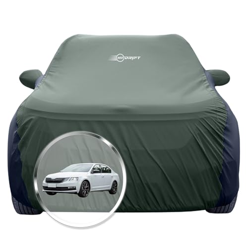 Image of NEODRIFT 'SuperTech' Car Cover for Skoda Octavia (100% Water-Resistant, All Weather Protection, Tailored Fit, Multi-Layered & Breathable Fabric) (Colour: L.Green+Black) (Model: 2013-2020)
