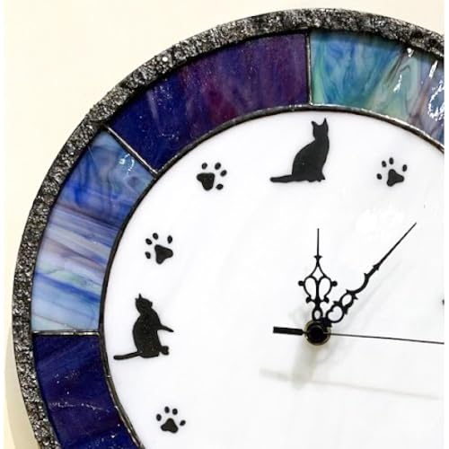 [ステンドグラスのある暮らし]ねこ時計[ウェーブGグラス工房]