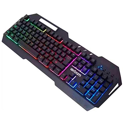 Kit Teclado Semi Mecânico Mouse Gamer Usb Abnt2 Iluminado Led Rgb Metal Exbom BK-G800 Prata