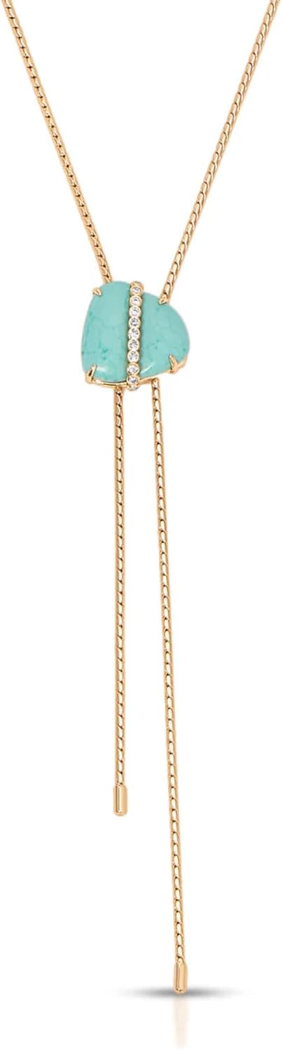 Ettika Turquoise Solstice Bolo Necklace. Necklaces For Women. 18K Gold Plated Turquoise Y-Necklace Chain, Western Jewelry